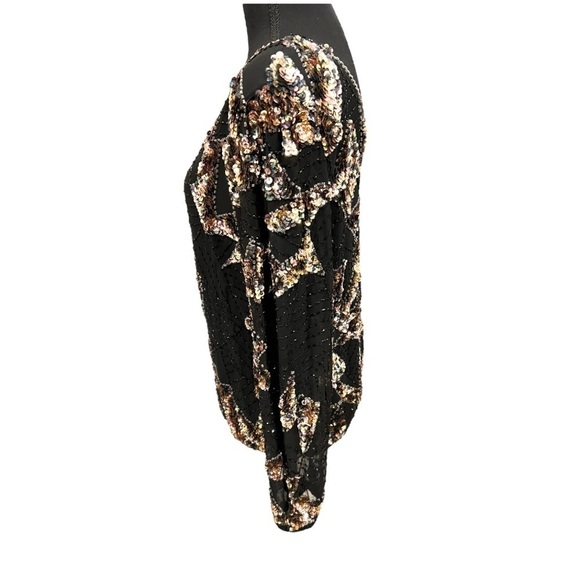 Vintage Oleg Cassini Black Silk Rayon Sequin Top Small - Picture 3 of 13